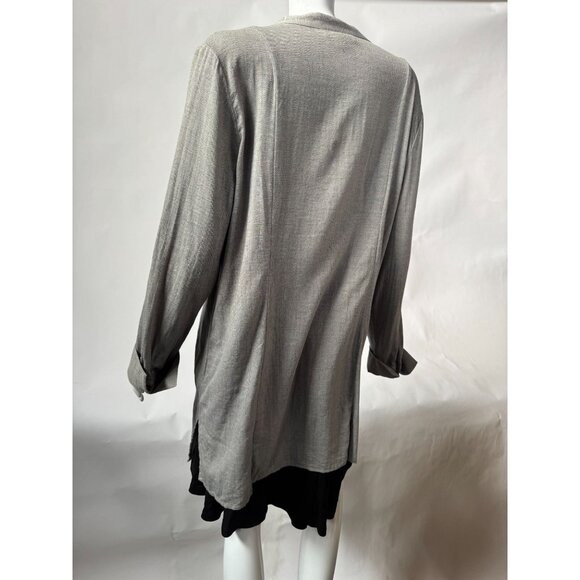 Coldwater Creek XL Embroidered Button-Front Tunic Top Gray 100% Cotton Long Slee - Picture 3 of 16